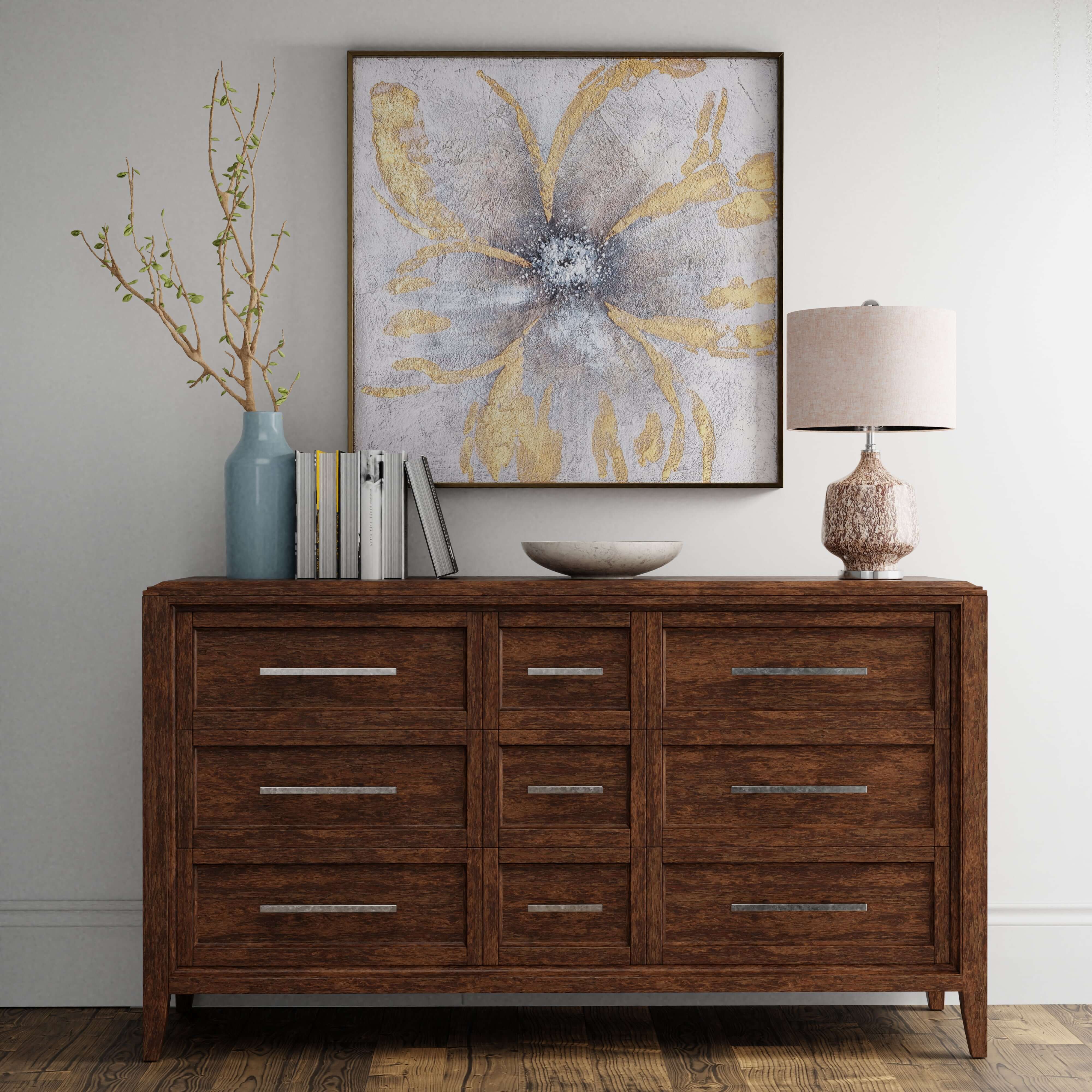 colorful 3D accessories on top of wooden cabinet dresser made in imagine.io