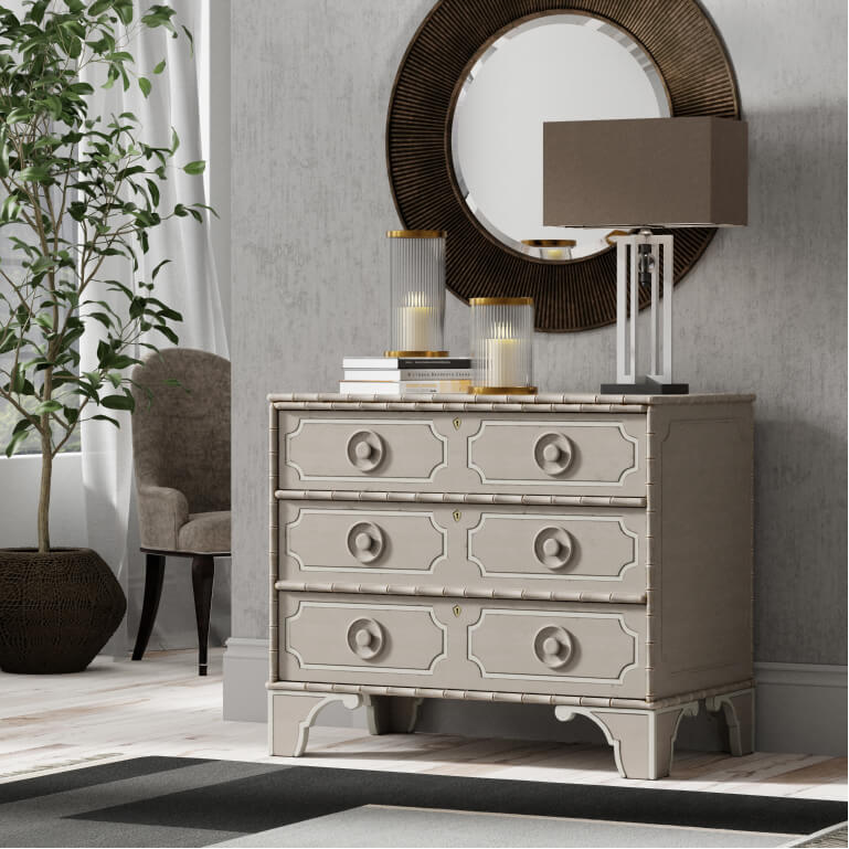 3D generated dresser with lamp, candles and mirror lifestyle template made in imagine.io
