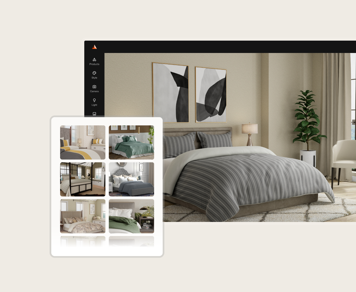 bedroom template in the application and a collection of additional bedroom templates to select from in imagine.io